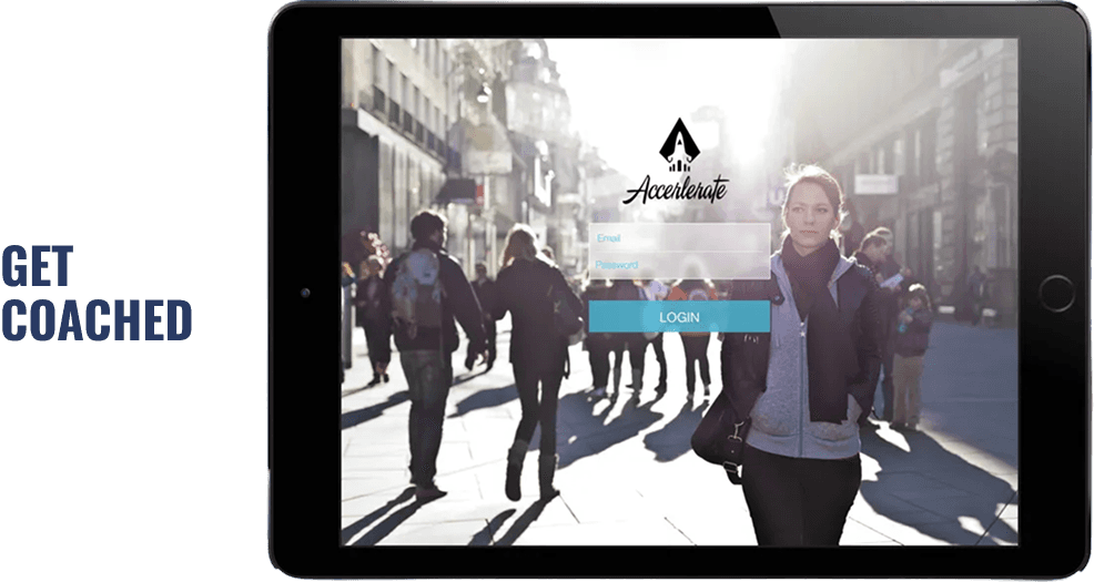 Get Coached promotional graphic with the Accelerate splash screen on an iPad
