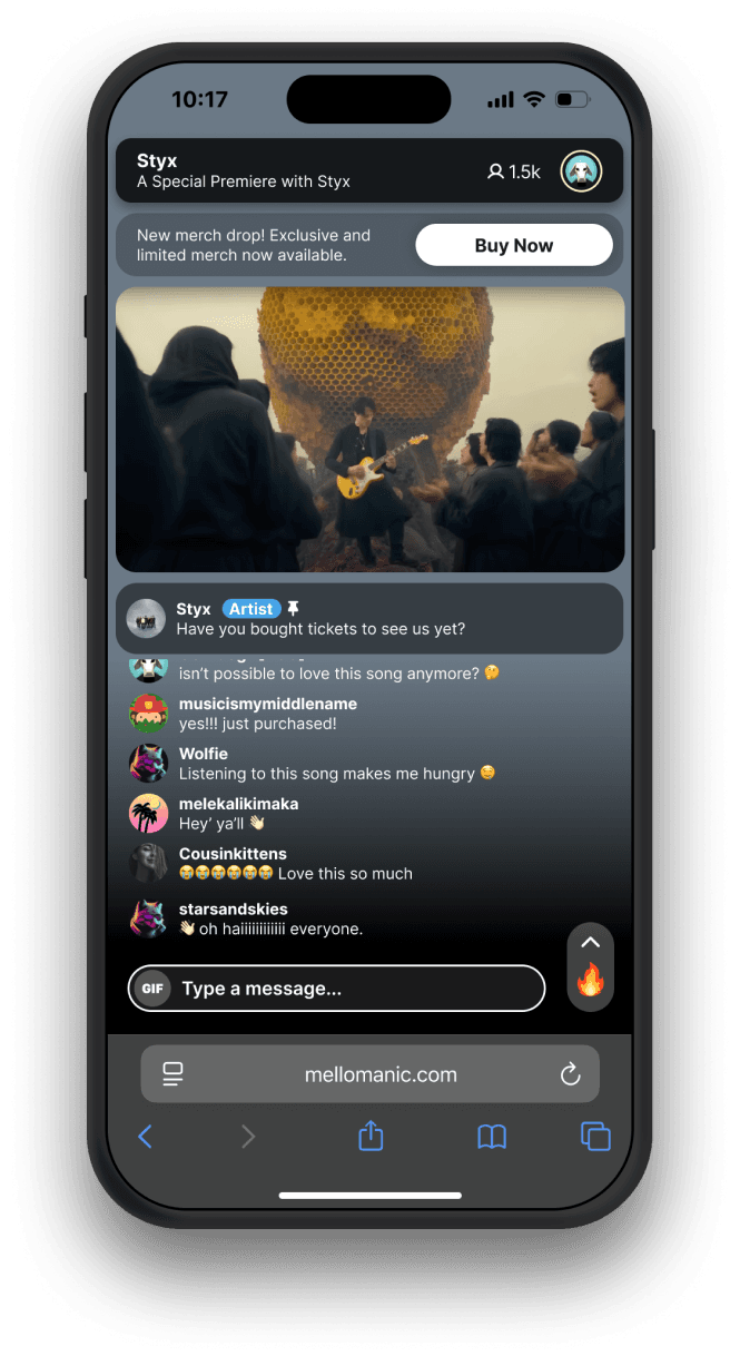 Mellomanic pre-recorded watch party event screen