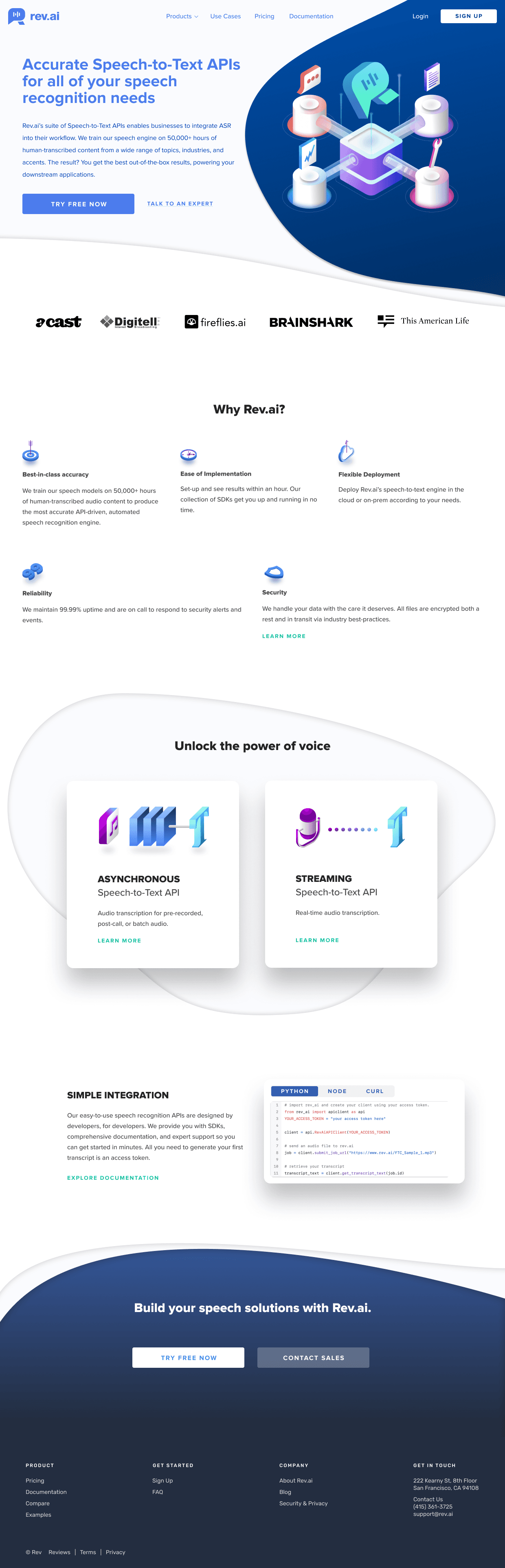 Rev.ai marketing homepage design