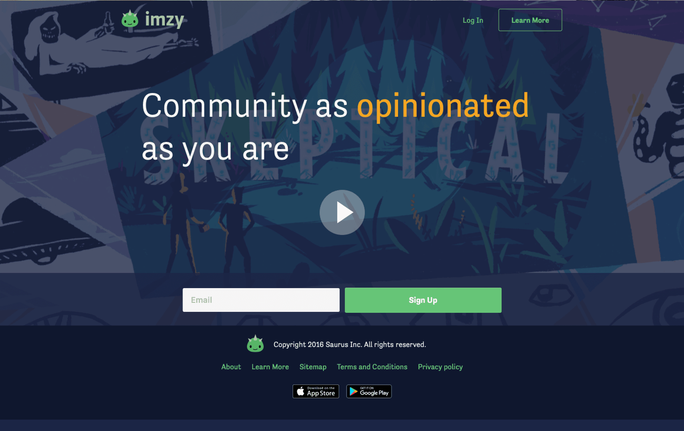 Imzy main landing page design