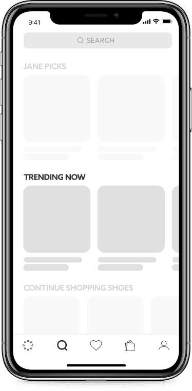 Explore feed wireframe highlighting the Trending Now row