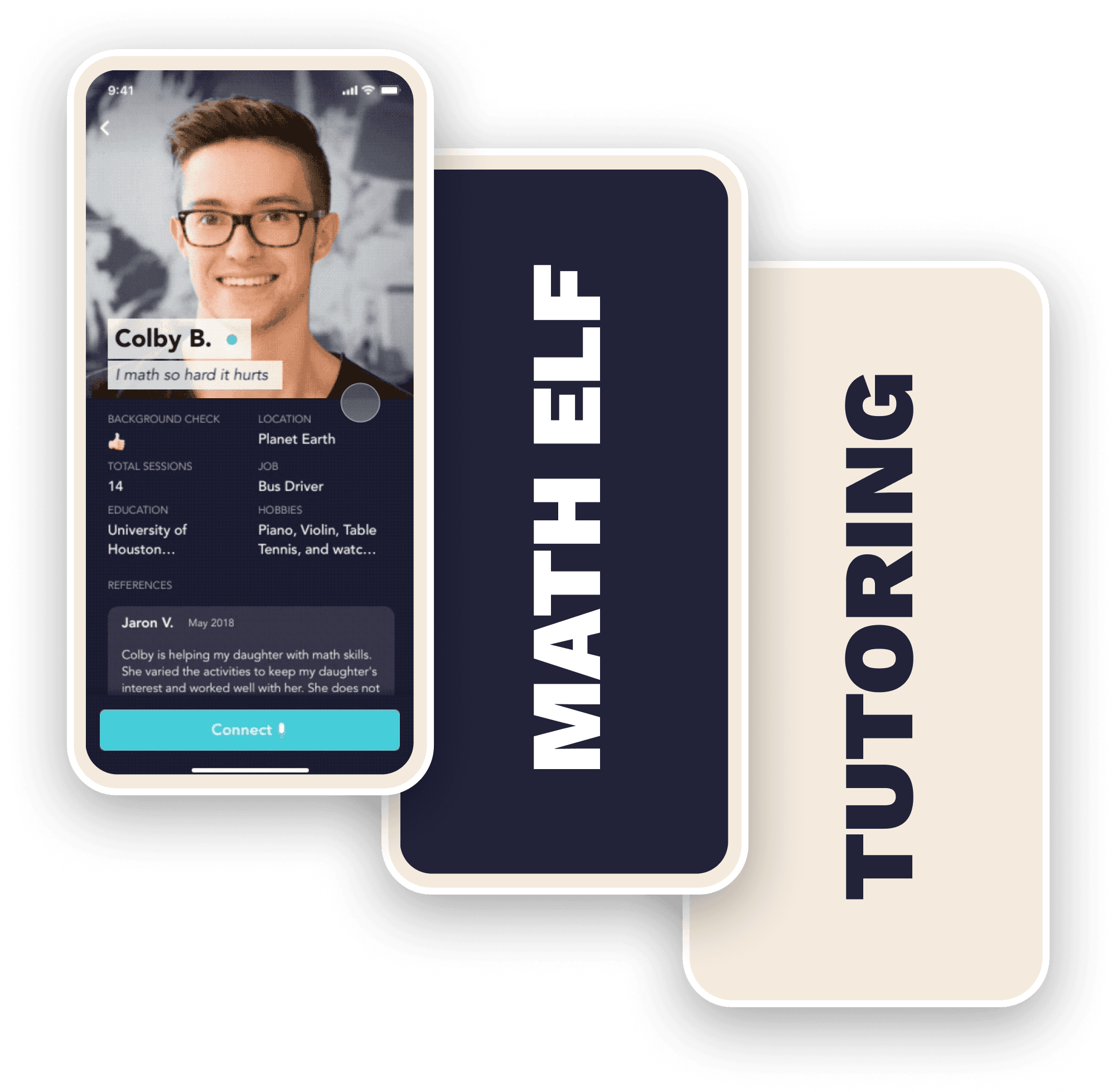 Overview of Math Elf tutoring app screens for students and tutors
