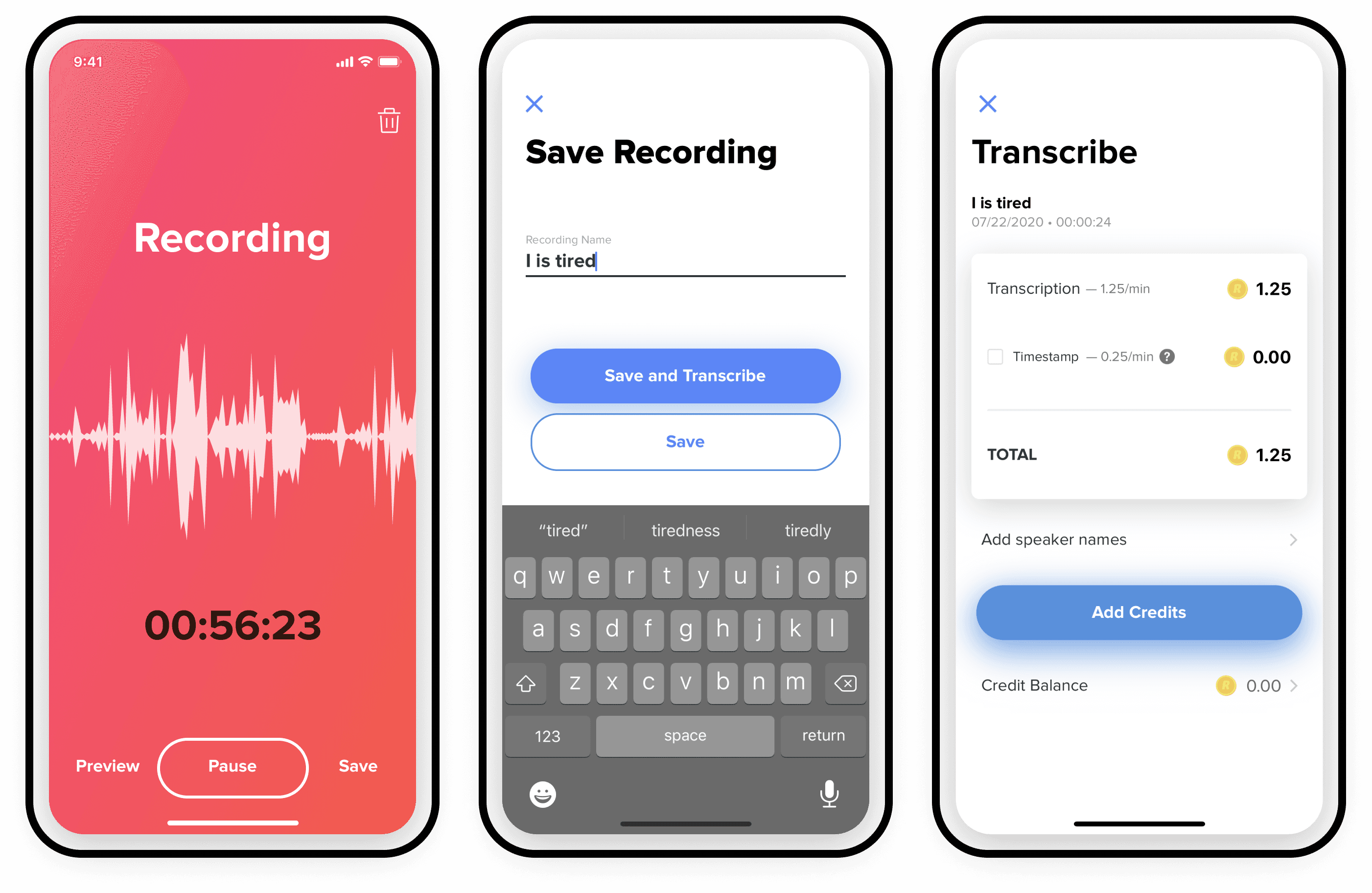 Transcription ordering flow with audio selection and checkout step